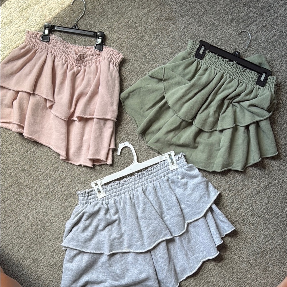 Layered Skirts in Pink, Green, and Gray